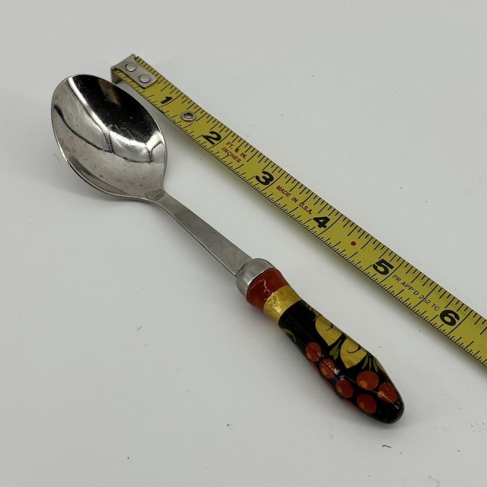 Vintage Russian Flatware: Hand Painted Wood Stainless Spoon‎ Khokhloma